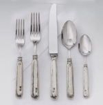 Filet Pewter Five Piece Place Setting Salad Fork, Dinner Fork, Dinner Knife, Tablespoon and Teaspoon

Care & Use:  Legacy Pewter flatware is dishwasher safe.  We recommend using the lowest heat setting for both wash and dry cycles, using liquid dishwashing soap without citrus or lemon scents.  So, do not wash in commercial dishwashers that clean with extreme heat.